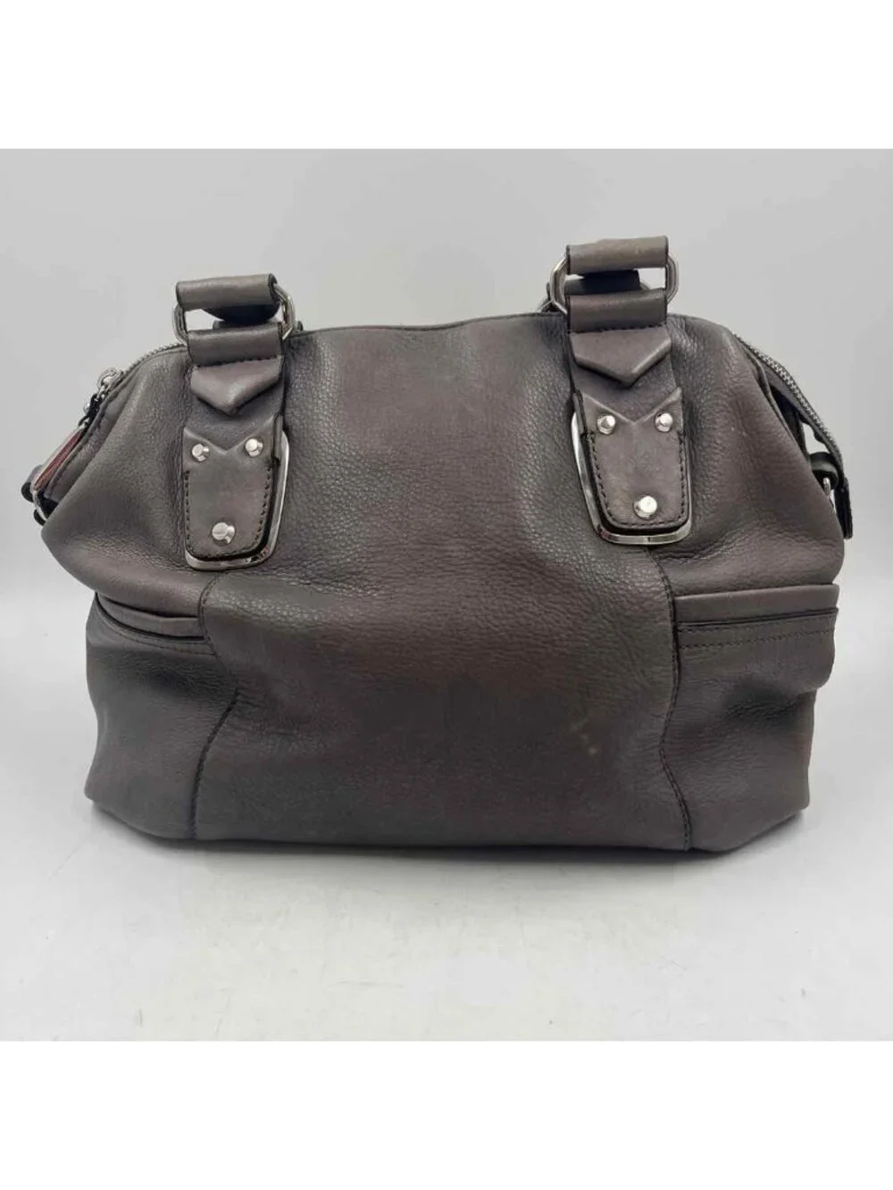 B. Makowsky Leather Brown Gray Women's Taupe pebbled Purse